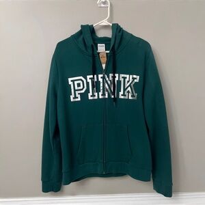 NWT PINK✨EVERYDAY LOUNGE FULL ZIP HOODED SWEATSHIRT GREEN/SILVER